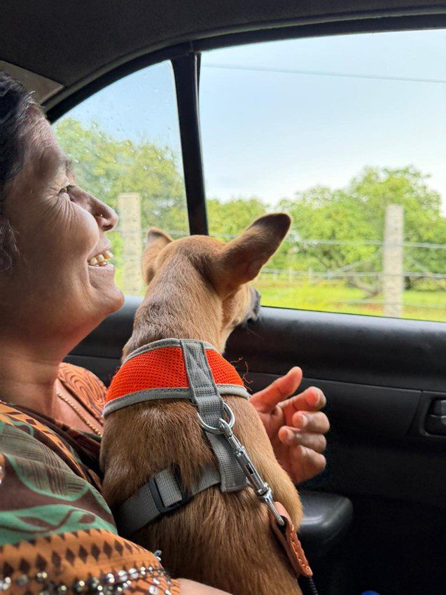 A foster-trainer with her dog